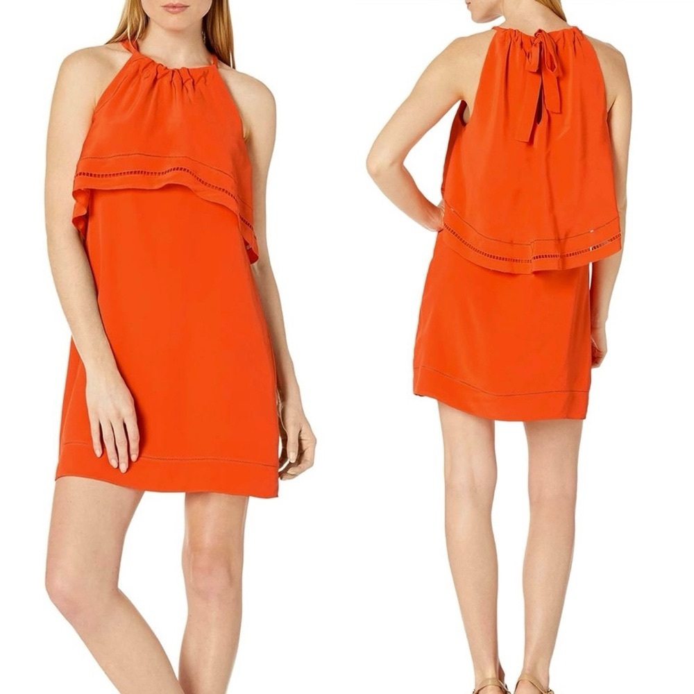 Trina Turk Orange Silk Tie Neck Dress Size 6